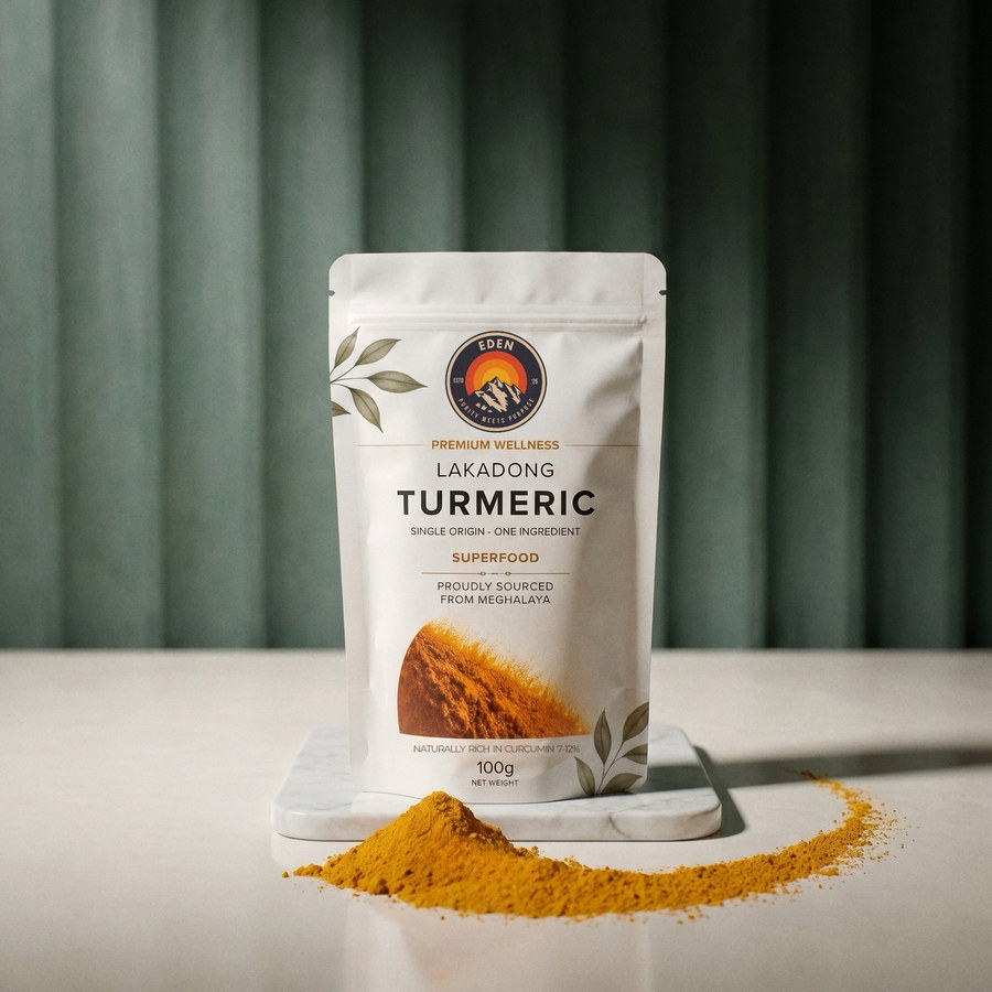 Lakadong turmeric pack on marble riser