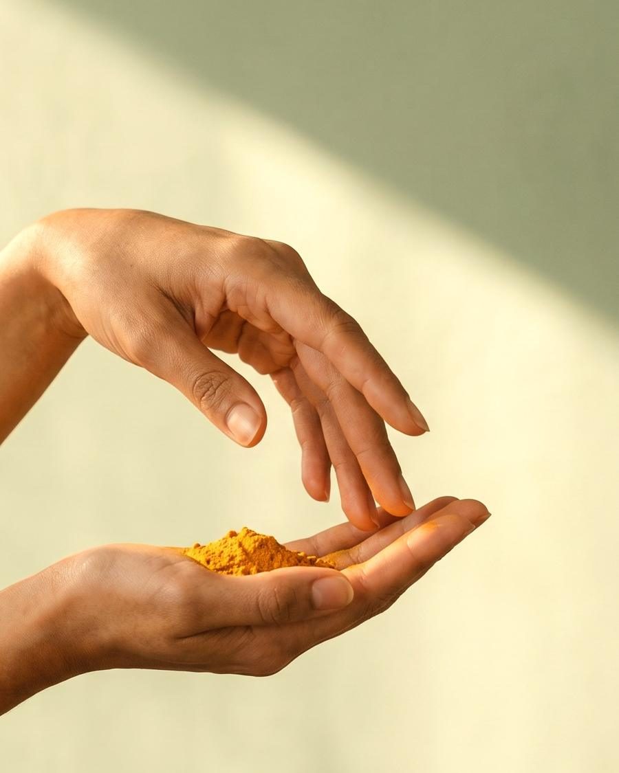 Lakadong turmeric in hand